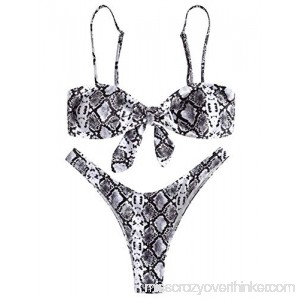 ZAFUL Womens Padded Knotted Snakeskin Print High Cut Bikini Set Two Piece Swimsuits Colormix B07MDZXKRQ